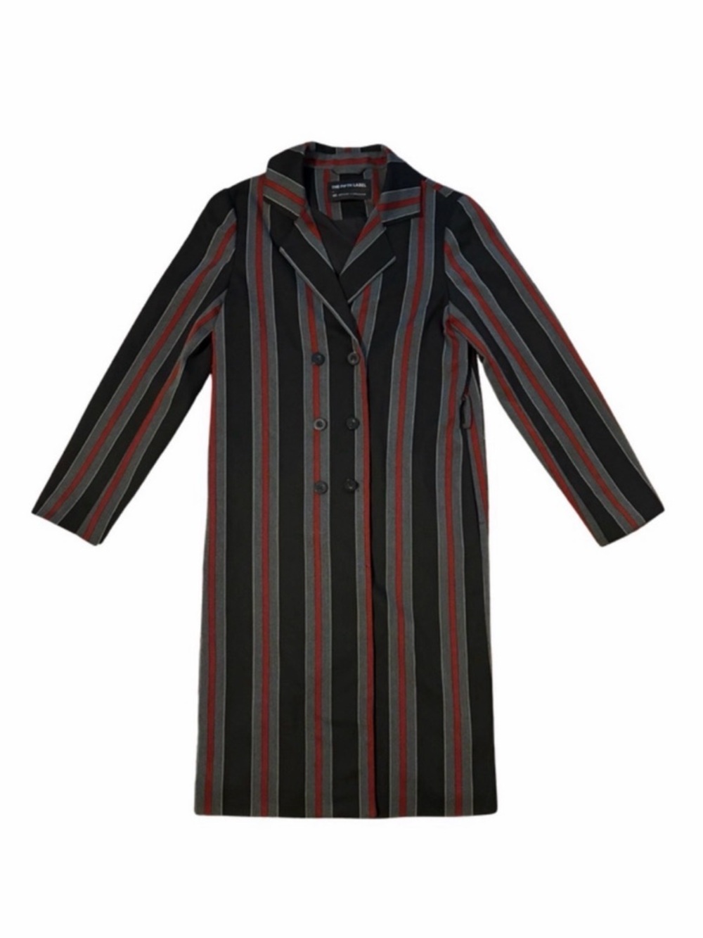 The Fifth Label Black Striped Long Coat with Red & Gray Stripes